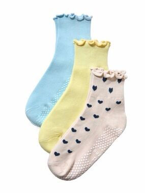 HF3 Grip Sock 3-Pack Pastel Pilates Barre Crew Socks Hearts Lemon Cotton Candy